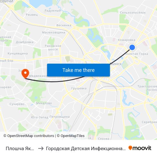 Плошча Якуба Коласа to Городская Детская Инфекционная Клиническая больница map