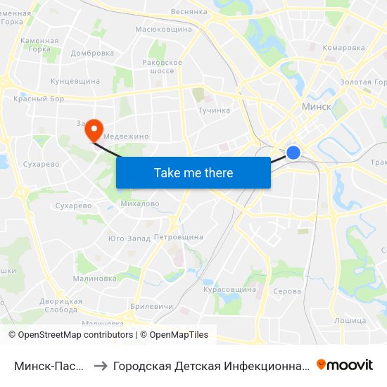 Минск-Пассажирский to Городская Детская Инфекционная Клиническая больница map