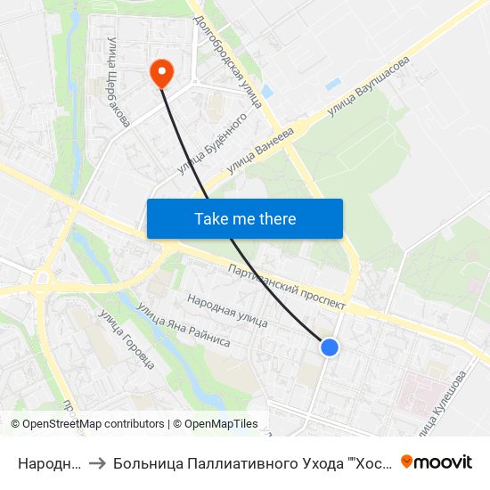 Народная to Больница Паллиативного Ухода ""Хоспис"" map