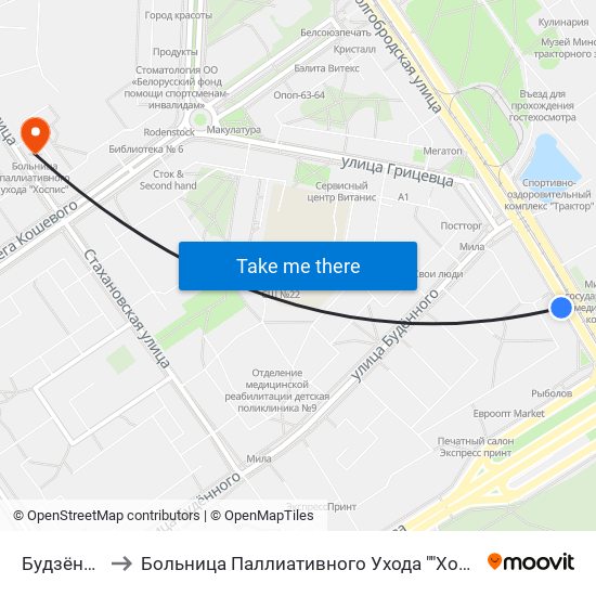 Будзёнага to Больница Паллиативного Ухода ""Хоспис"" map