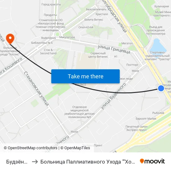 Будзёнага to Больница Паллиативного Ухода ""Хоспис"" map