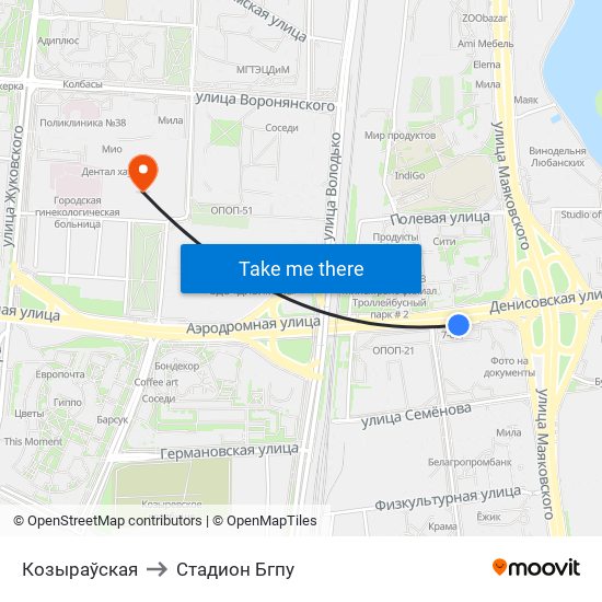 Козыраўская to Стадион Бгпу map
