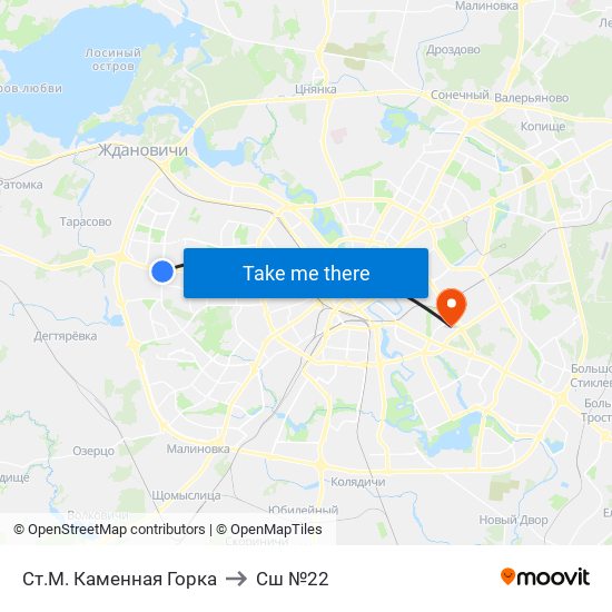 Ст.М. Каменная Горка to Сш №22 map