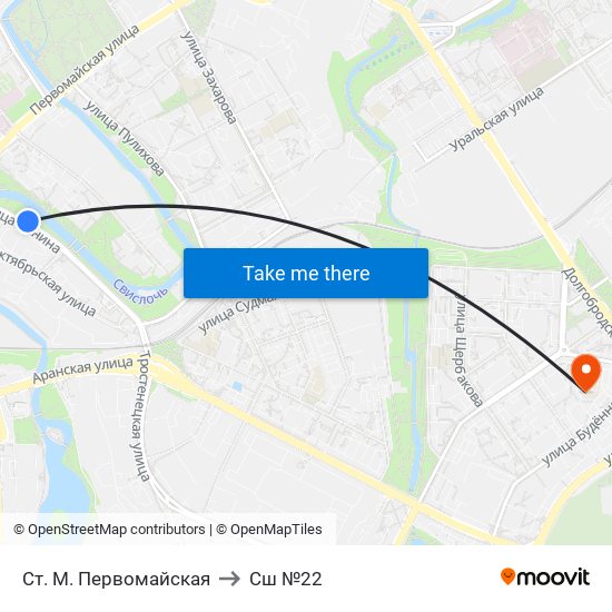 Ст. М. Первомайская to Сш №22 map