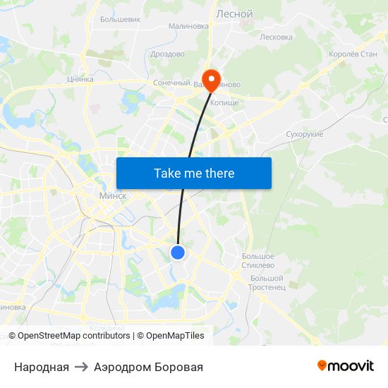 Народная to Аэродром Боровая map