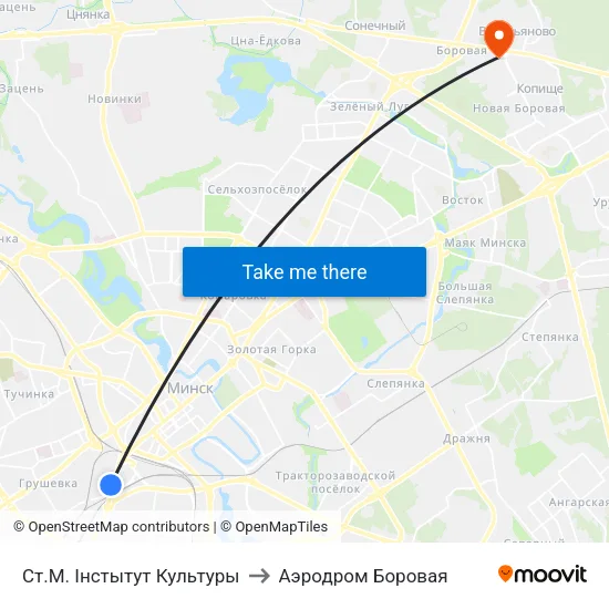 Ст.М. Інстытут Культуры to Аэродром Боровая map
