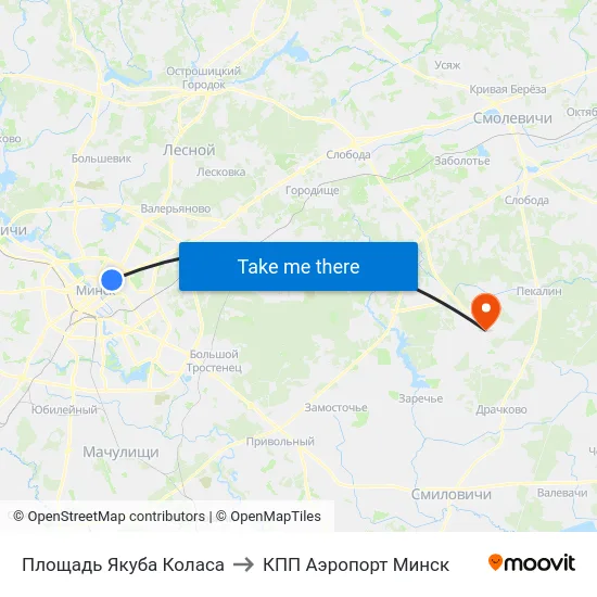 Площадь Якуба Коласа to КПП Аэропорт Минск map