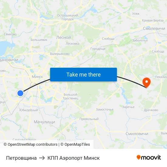 Петровщина to КПП Аэропорт Минск map