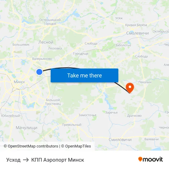 Усход to КПП Аэропорт Минск map