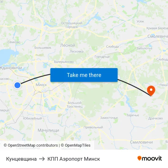 Кунцевщина to КПП Аэропорт Минск map