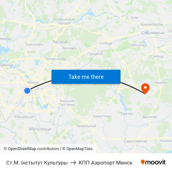 Ст.М. Інстытут Культуры to КПП Аэропорт Минск map