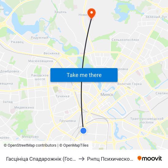 Гасцініца Спадарожнік (Гостиница Спутник) to Рнпц Психического Здоровья map