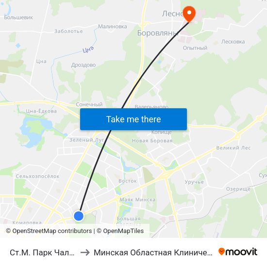 Ст.М. Парк Чалюскінцаў to Минская Областная Клиническая Больница map