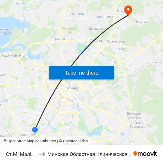 Ст.М. Малінаўка to Минская Областная Клиническая Больница map