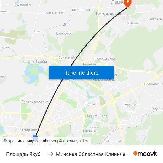 Площадь Якуба Коласа to Минская Областная Клиническая Больница map
