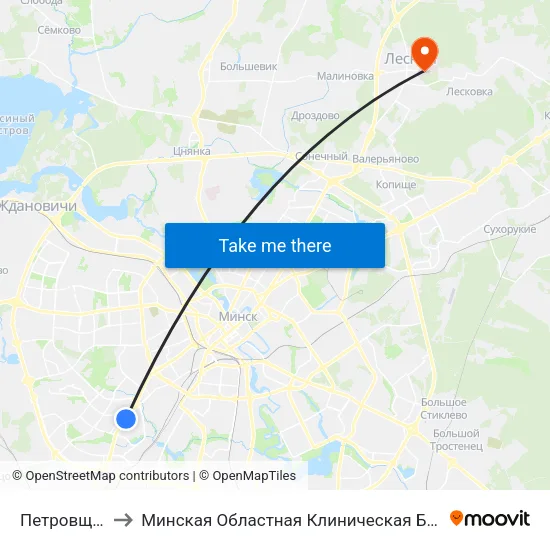 Петровщина to Минская Областная Клиническая Больница map
