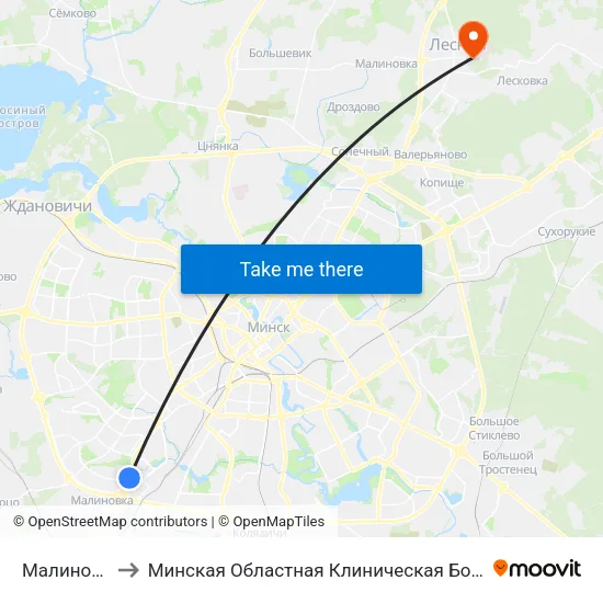 Малиновка to Минская Областная Клиническая Больница map