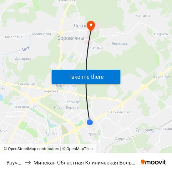 Уручье to Минская Областная Клиническая Больница map