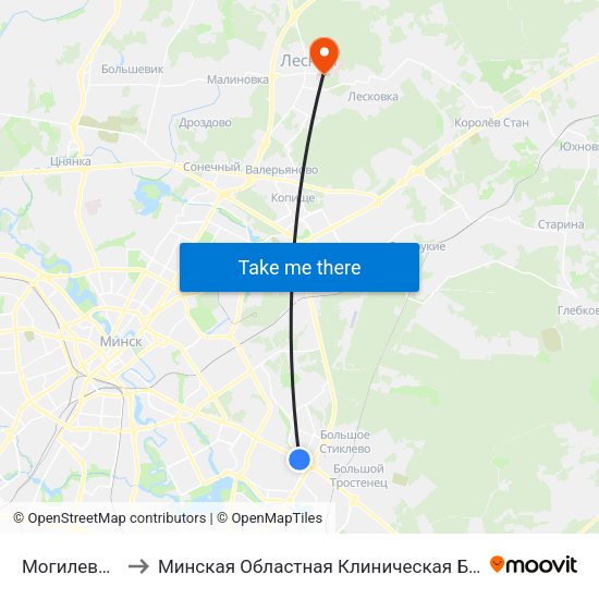 Могилевская to Минская Областная Клиническая Больница map