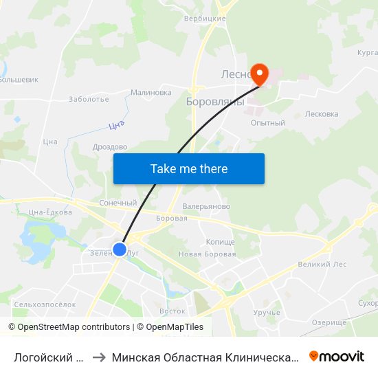 Логойский Тракт to Минская Областная Клиническая Больница map