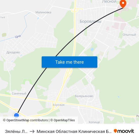 Зялёны Луг-6 to Минская Областная Клиническая Больница map