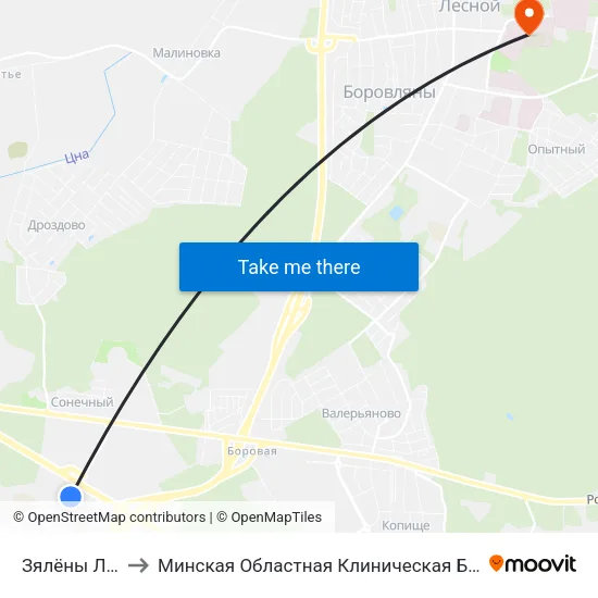 Зялёны Луг-6 to Минская Областная Клиническая Больница map