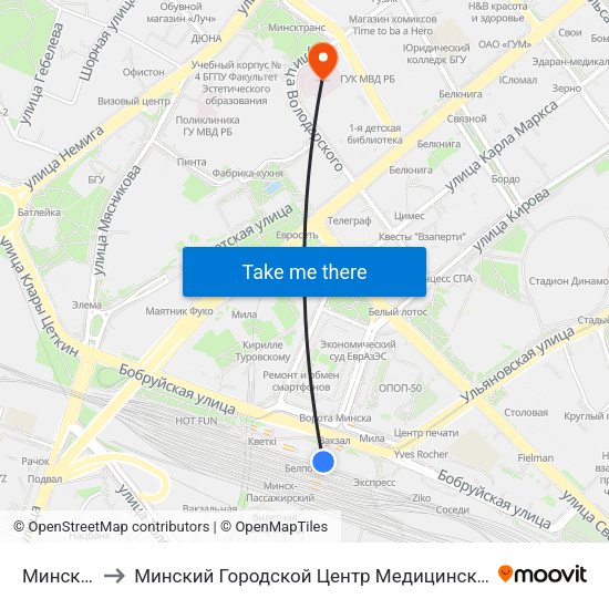 Минск-Пассажирский to Минский Городской Центр Медицинской Реабилитации Детей С Психоневрологическими Заболеваниями map