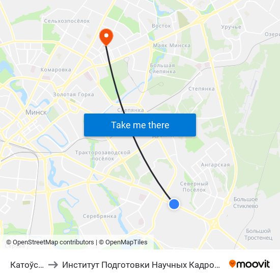 Катоўскага to Институт Подготовки Научных Кадров Нан Беларуси map