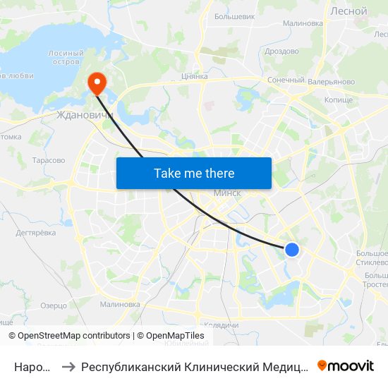 Народная to Республиканский Клинический Медицинский Центр map