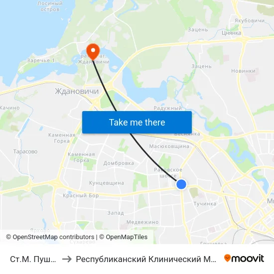 Ст.М. Пушкінская to Республиканский Клинический Медицинский Центр map