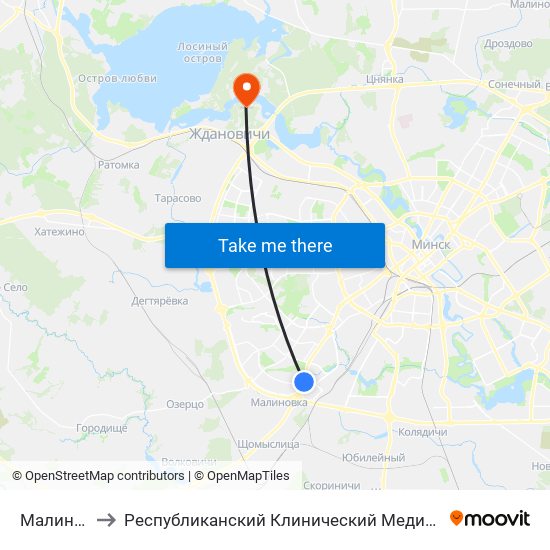 Малиновка to Республиканский Клинический Медицинский Центр map