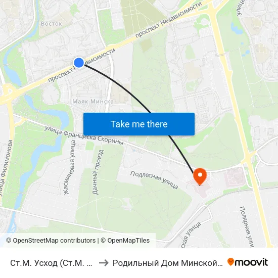 Ст.М. Усход (Ст.М. Восток) to Родильный Дом Минской Области map