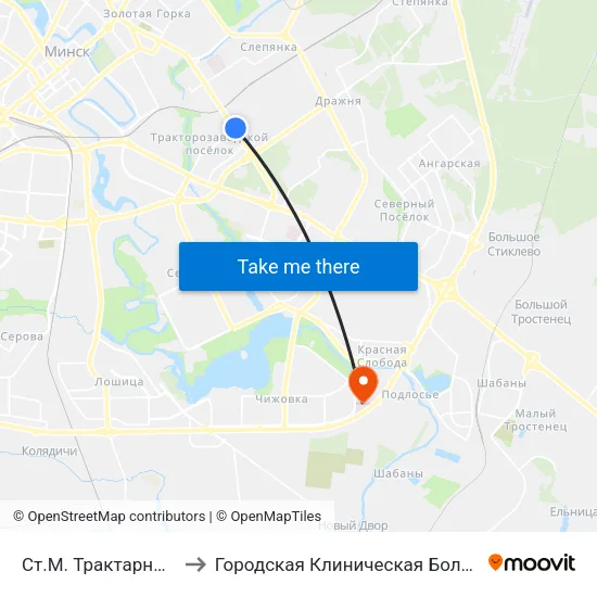 Ст.М. Трактарны Завод to Городская Клиническая Больница № 10 map