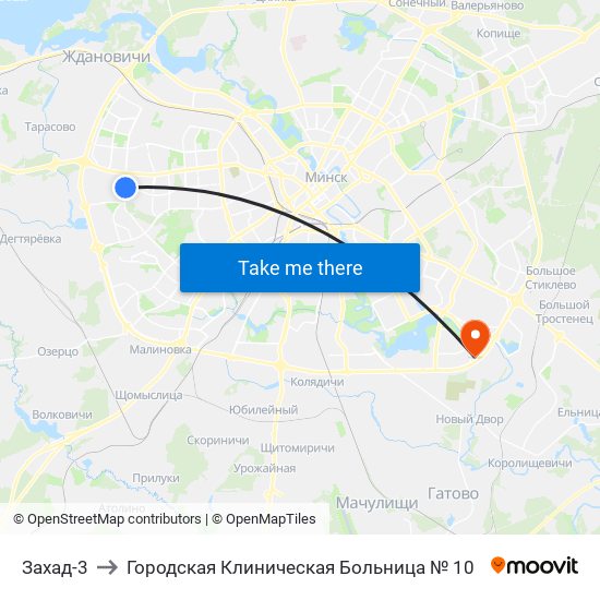 Захад-3 to Городская Клиническая Больница № 10 map