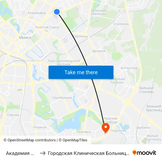 Академия Наук to Городская Клиническая Больница № 10 map