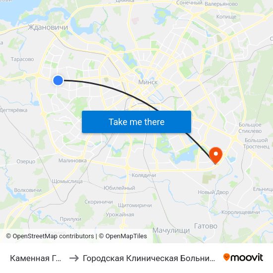 Каменная Горка to Городская Клиническая Больница № 10 map