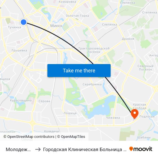 Молодежная to Городская Клиническая Больница № 10 map