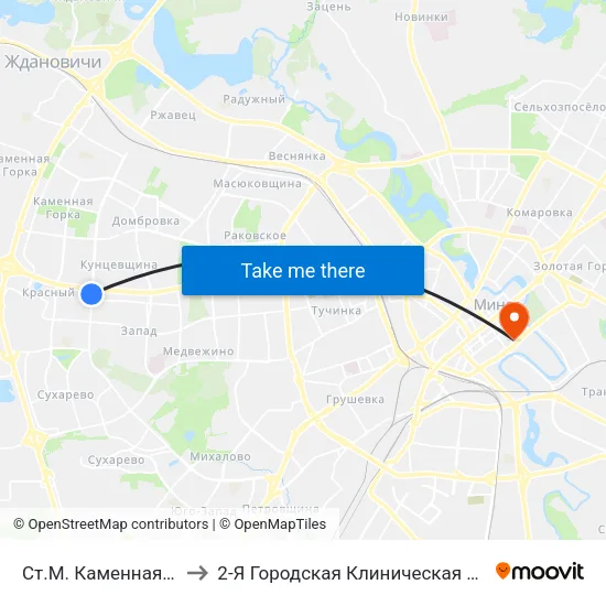 Ст.М. Каменная Горка to 2-Я Городская Клиническая Больница map