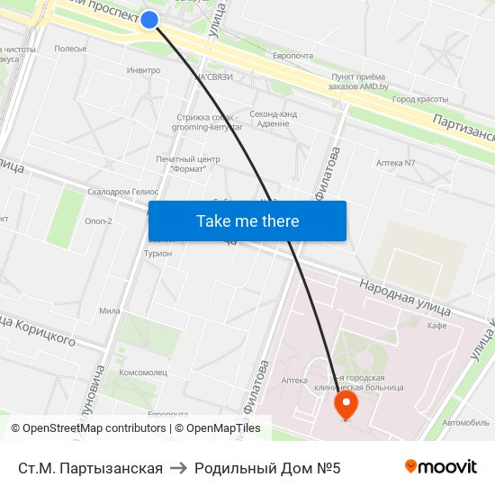 Ст.М. Партызанская to Родильный Дом №5 map