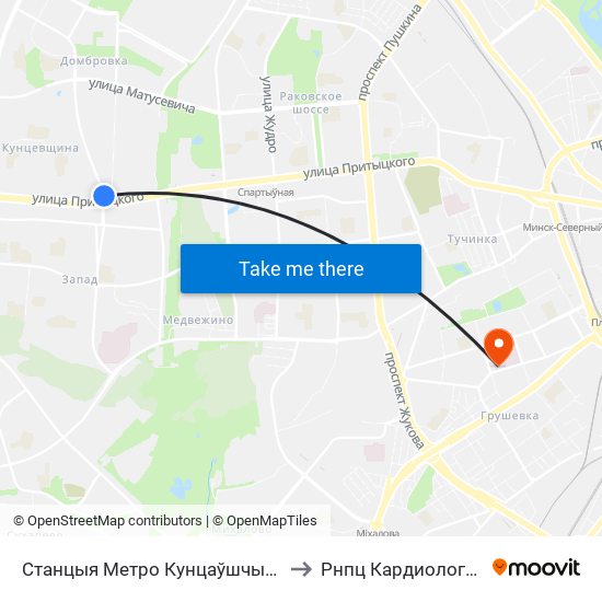 Станцыя Метро Кунцаўшчына to Рнпц Кардиология map