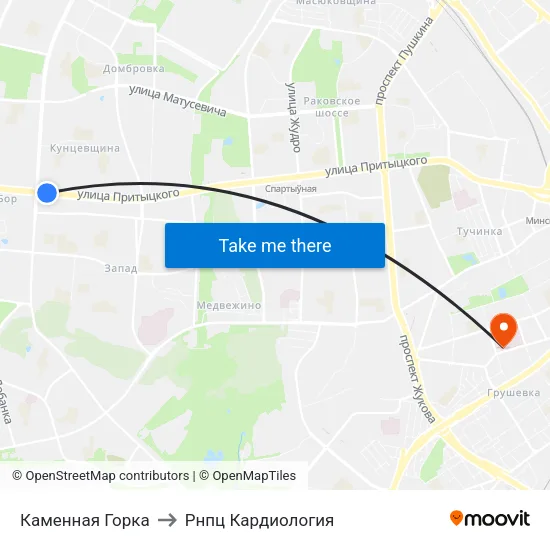 Каменная Горка to Рнпц Кардиология map