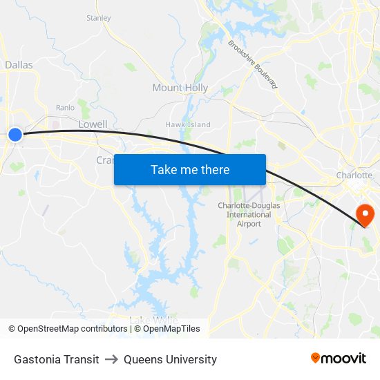 Gastonia Transit to Queens University map