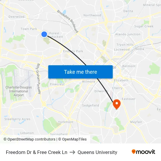 Freedom Dr & Free Creek Ln to Queens University map