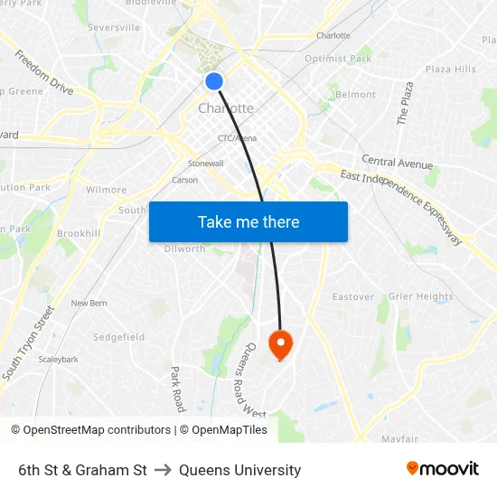 6th St & Graham St to Queens University map