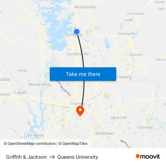 Griffith & Jackson to Queens University map