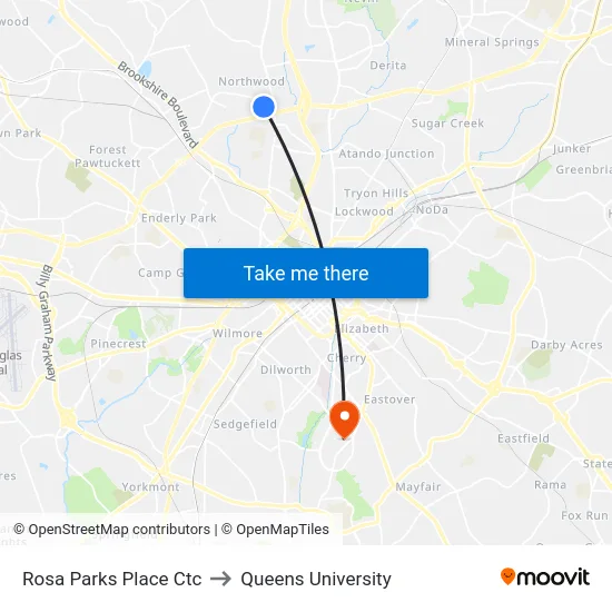 Rosa Parks Place Ctc to Queens University map