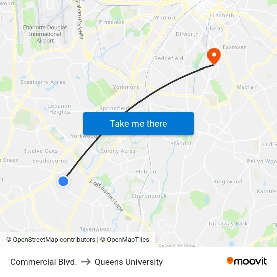 Commercial Blvd. to Queens University map