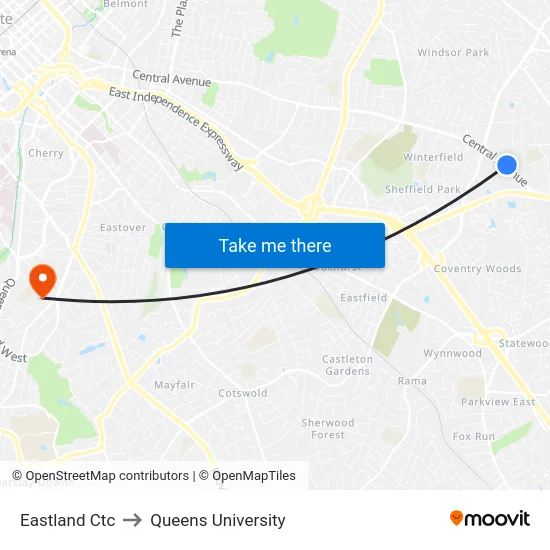 Eastland Ctc to Queens University map