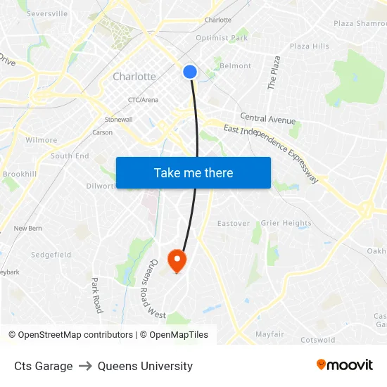 Cts Garage to Queens University map
