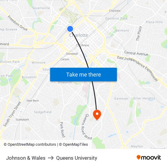 Johnson & Wales to Queens University map